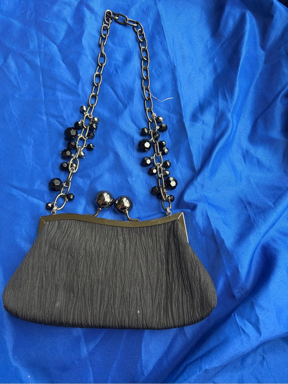 Liz Soto Black Beaded Chain Evening Clutch